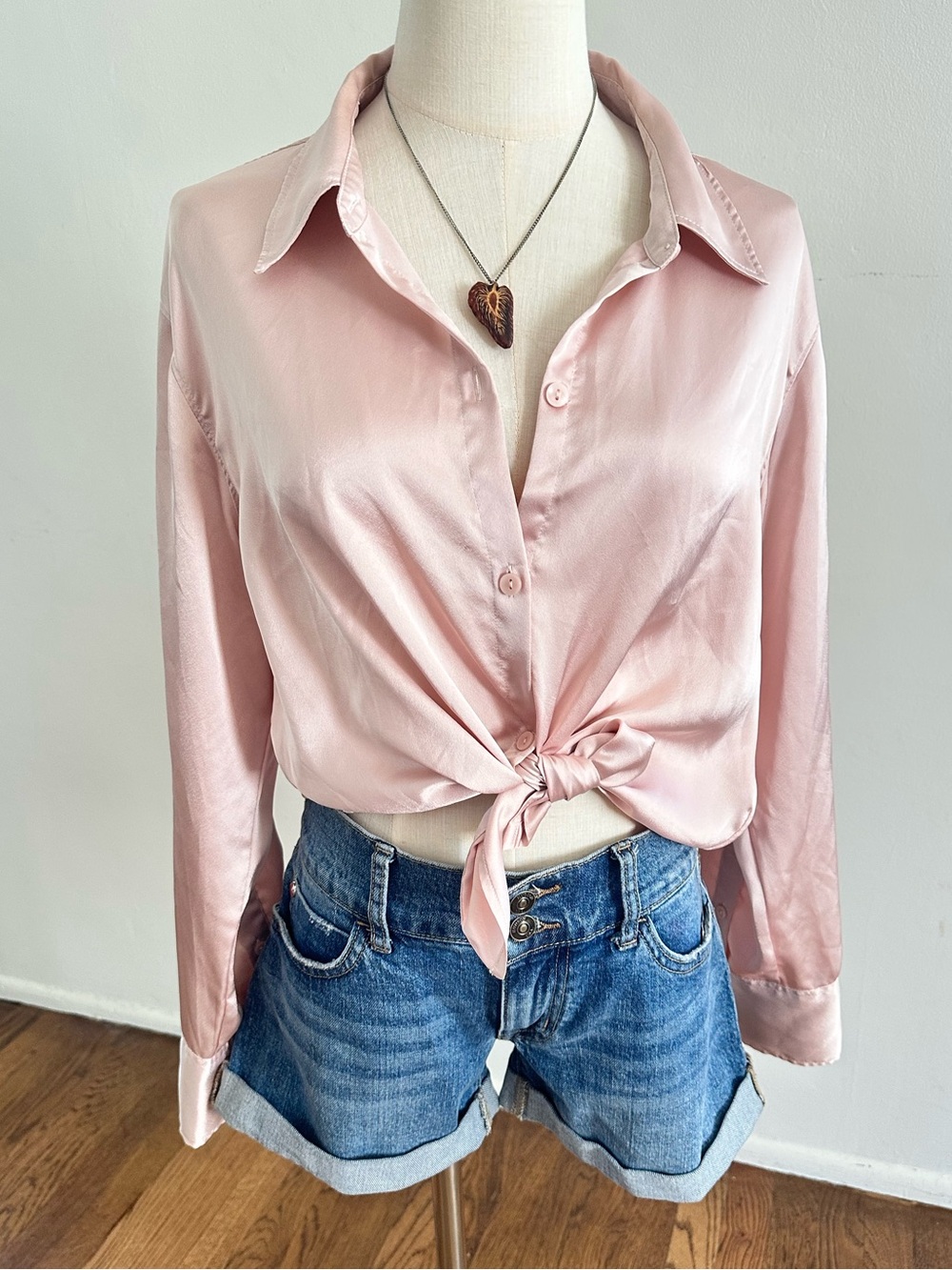 Abercrombie & Fitch Blush Pink Satin Button Down Shirt Large Silky Blouse